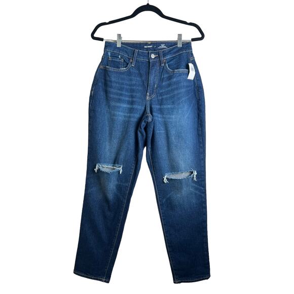 NWT Old Navy Women's High-Rise Curvy OG Straight Dark Wash Ripped Jeans 6 - Picture 1 of 9